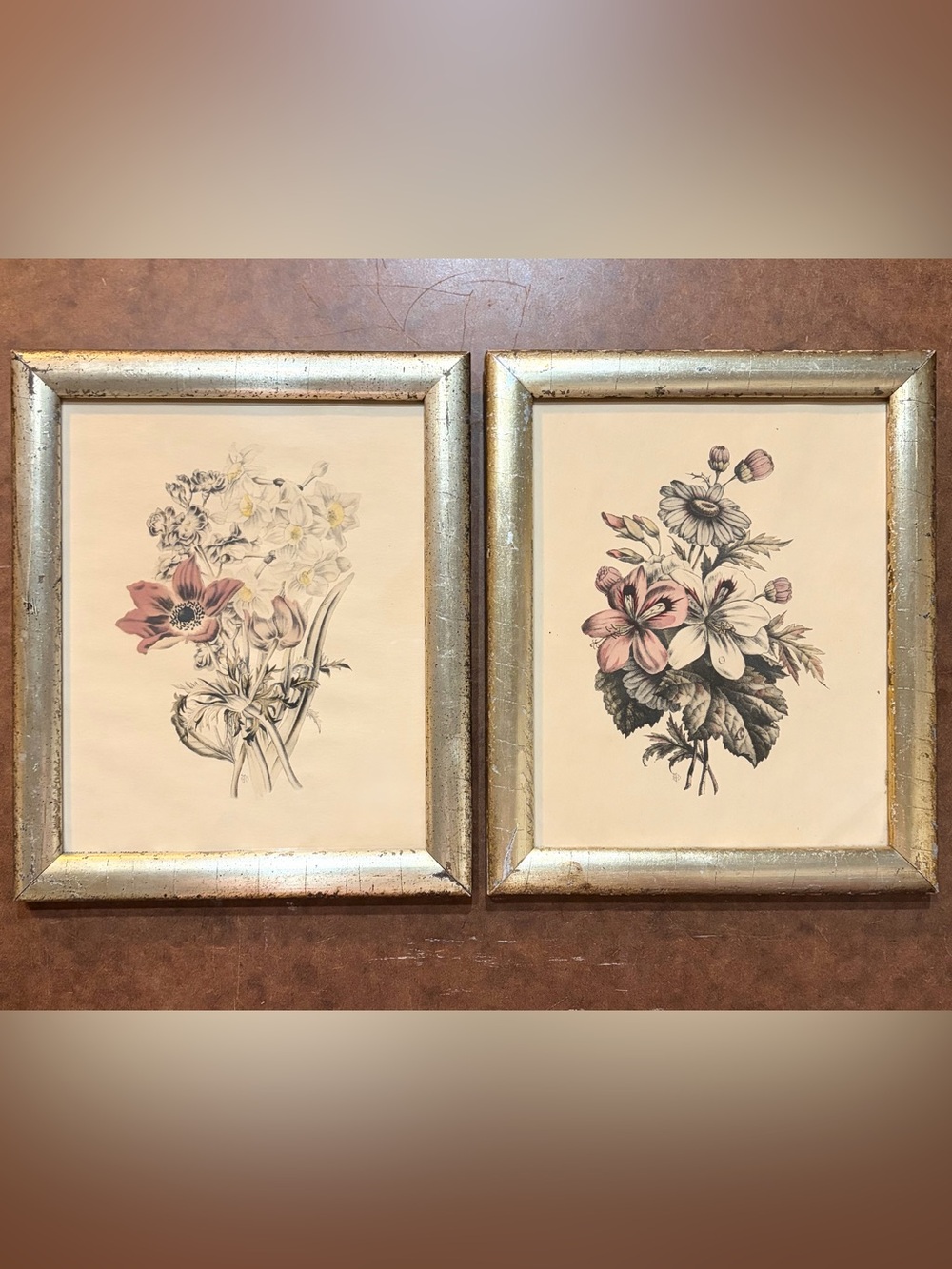 Vintage- Pair of Borghese Framed Floral Prints - Mid-Century Botanical Wall Art
